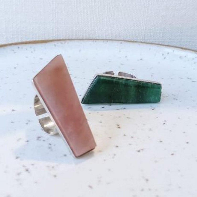 Anéis Quadrilátero em Quartzo Verde e Rosa da Linha Prata