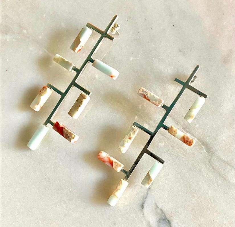 Brincos Mondrian com pedras Jasper Imperial